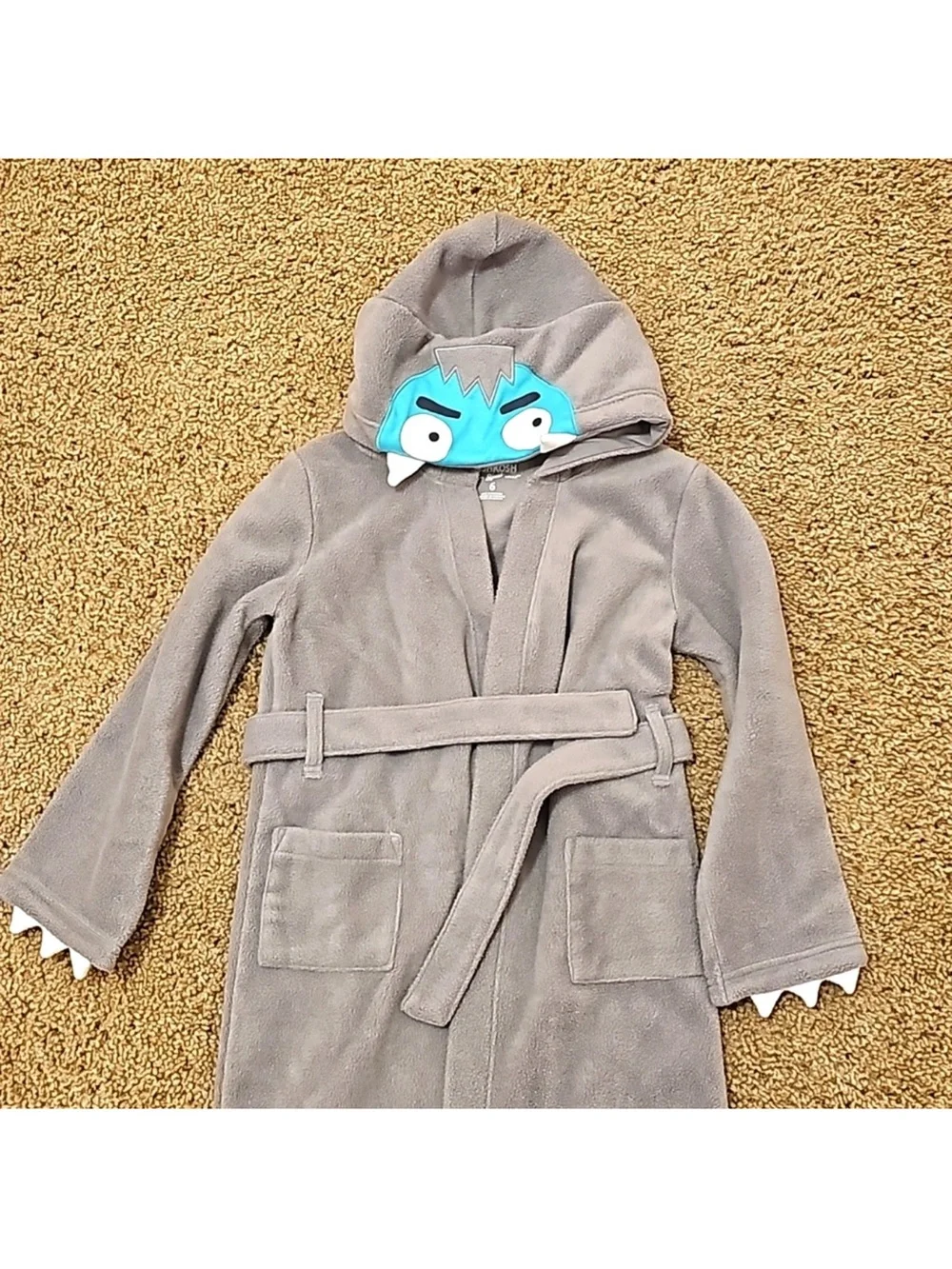 Kids Gray Monster Hooded Robe with Blue Face Detail B1